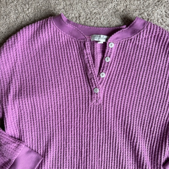 PJ Salvage Lilac Purple Seeing Stripes Long Sleeve Waffle Top Medium - Picture 3 of 9